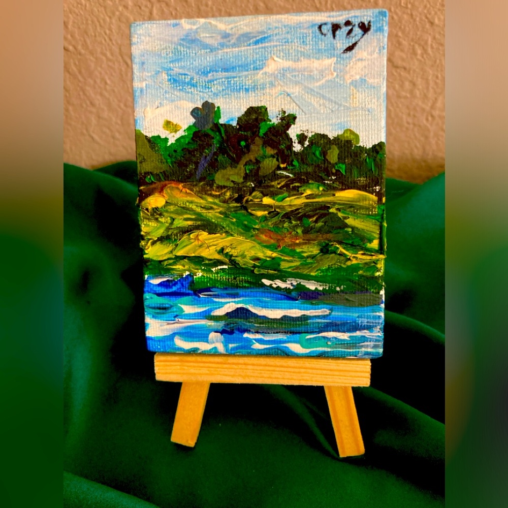 original landscape 3” x 4” signed by crazymurallady 76 yr old artist. - Picture 1 of 4